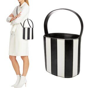 Staud - Women’s ‘Bissett’ Leather Bucket Bag, Stripes - One Size, Black/White